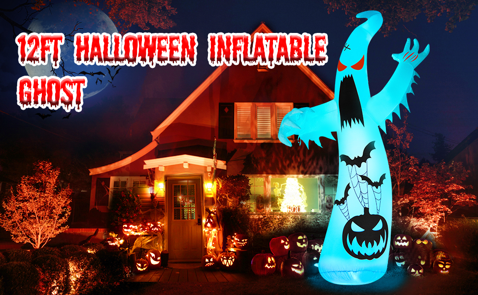 zukakii 12Ft Giant Halloween Inflatables Ghost with 7