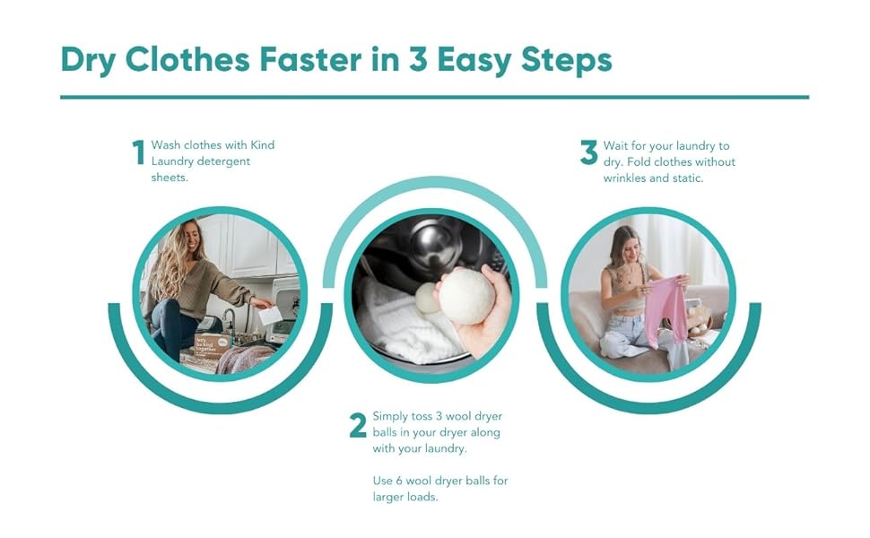 Kind Laundry Wool Dryer Balls, Tavel Natural Dryer Balls