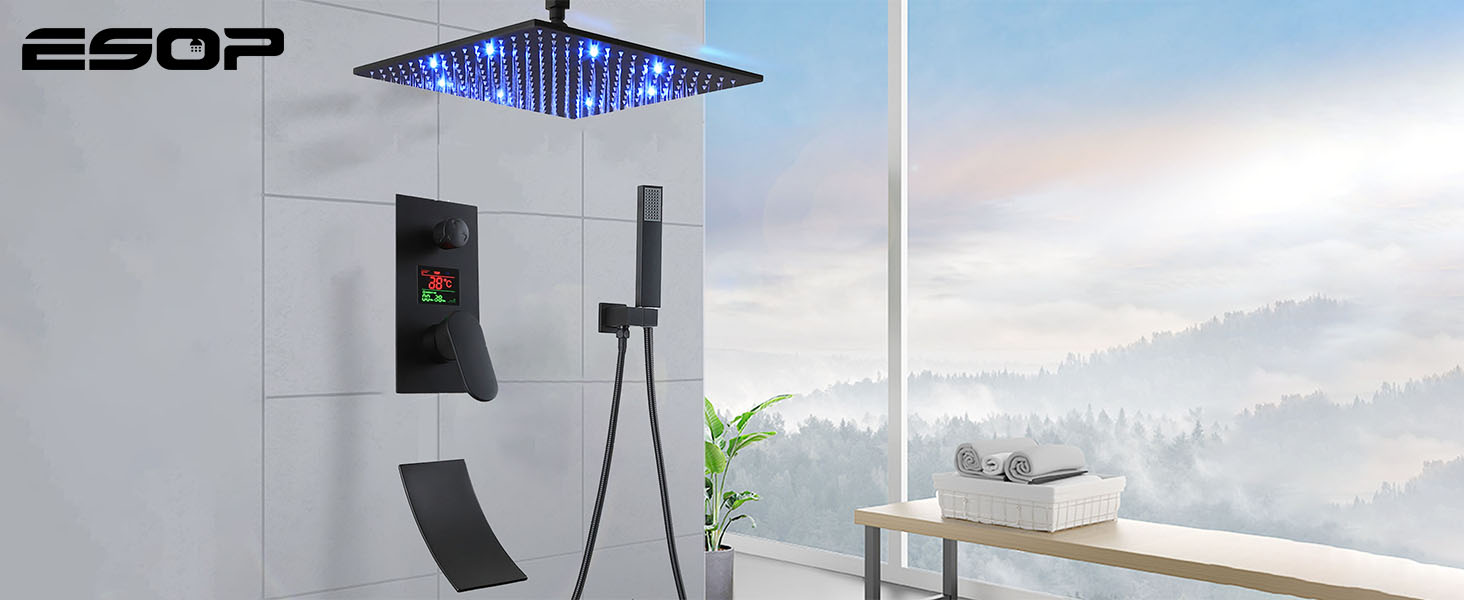 ESOP Colonne Douche Encastrable Colonne de Douche Noir Ensemble de