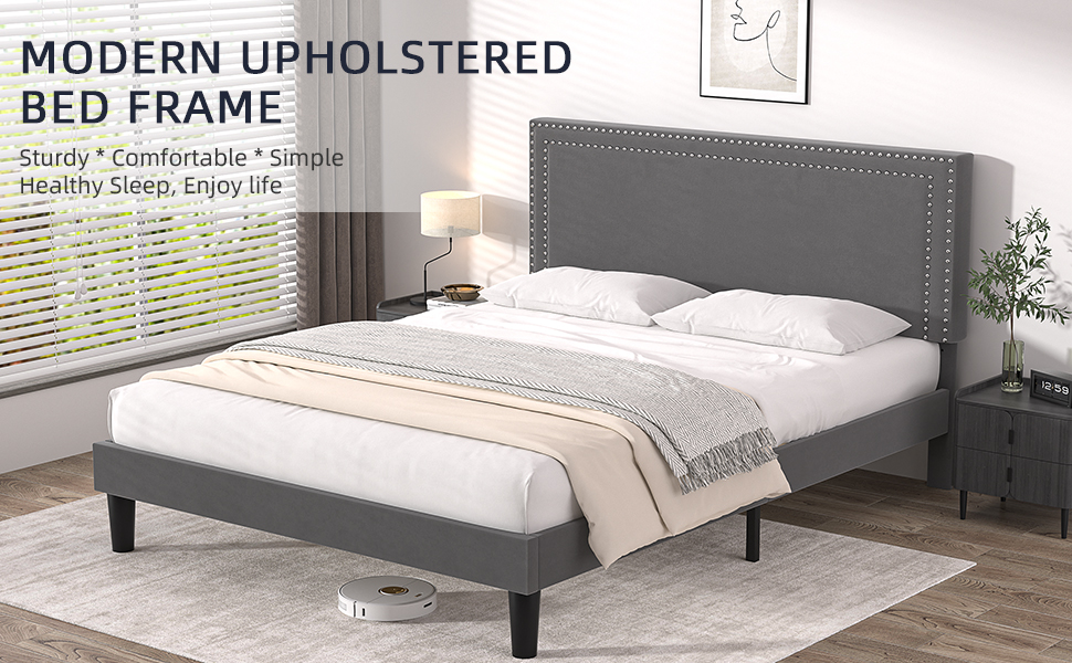 VECELO Double Size Platform Bed Frame with Height Adjustable