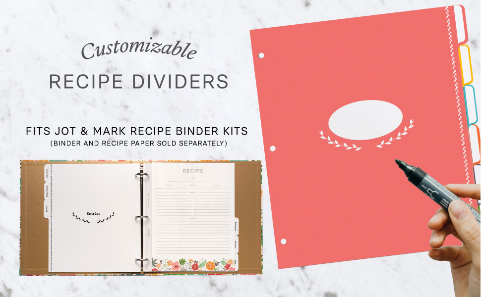 Jot & Mark Recipe Binder Tab Dividers with Blank Labels