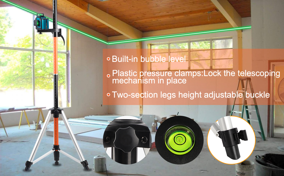 KEZERS Laser Level Pole with Tripod,12Ft./3.7M Telescoping Pole for