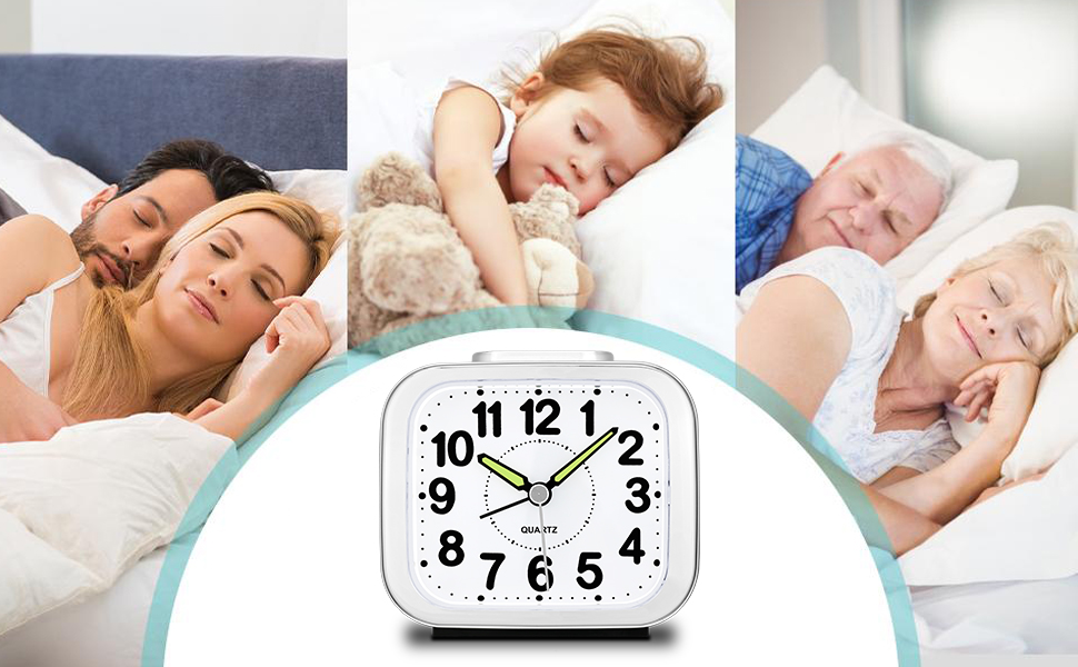 KOEPUO Analogue Alarm Clock Simple Alarms Clocks No Tick Alarm Clocks