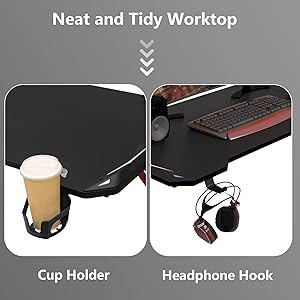 WOLTU Gaming Desk LED Black Computer Racing Table With Cup Holder Headphone Hook Black 15 1