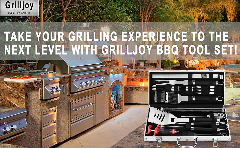grilljoy BBQ Grill Tool Set with Gift Box, 25pcs Stainless Steel BBQ