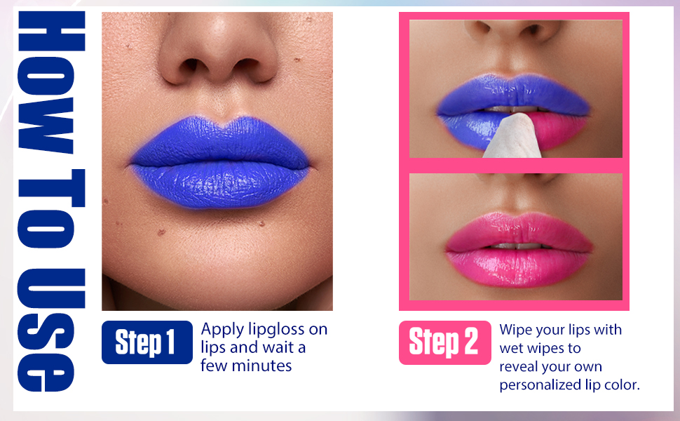 VIOLA HOUSE color changing lip gloss, blue in pink PH