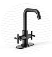 Phiestina Matte Black 4 Inch 2-Handle Centerset Bathroom Faucet with Drain,Deck Plate and Supply ...