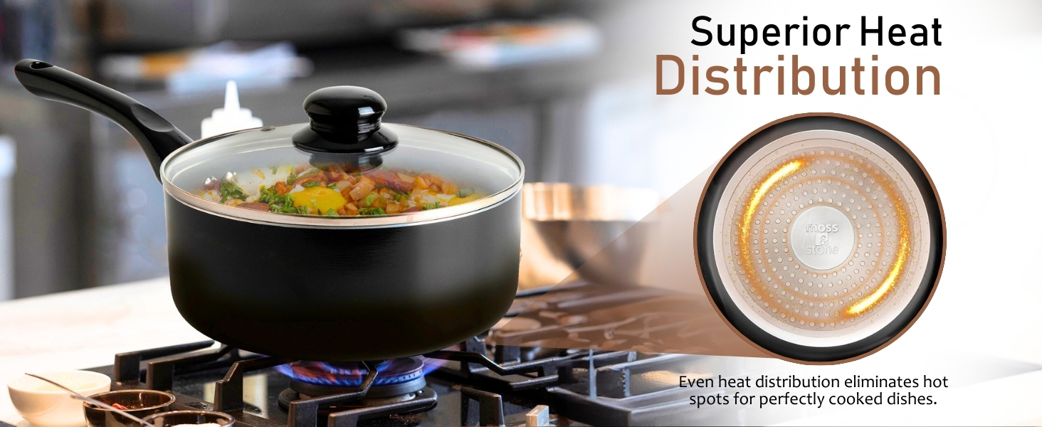 pots set induction bottom cookware with even heat distribution, ceramic casserole pot with glass lid