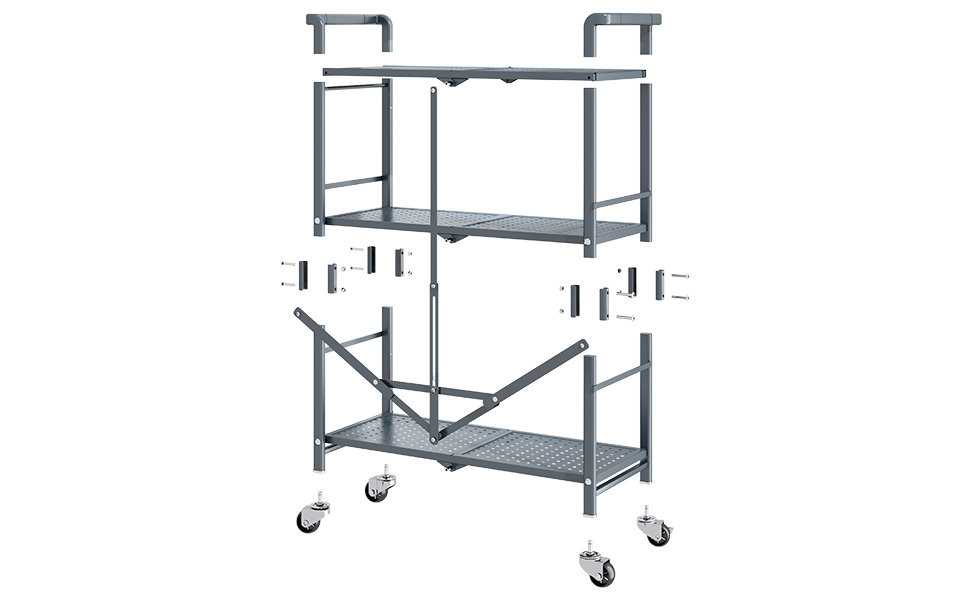 3 Tier Rolling Cart, Folding Utility Cart with Wheels for