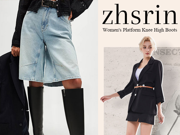 Amazon.com | zhsrin Platform Knee High Boots Women Chunky