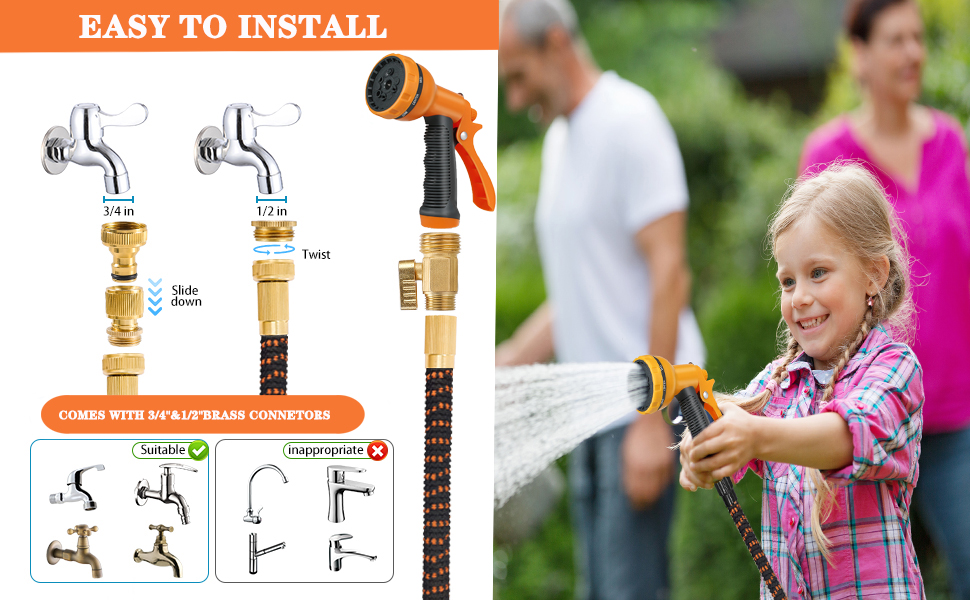 BABADU Hose Pipe, 50ft Expandable & Extending Garden Hose Pipe with 10 Function Spray Nozzle