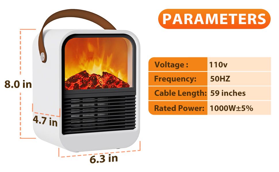 xuenair Small Space Heater Fireplace [3D Dynamic Flame],PTC