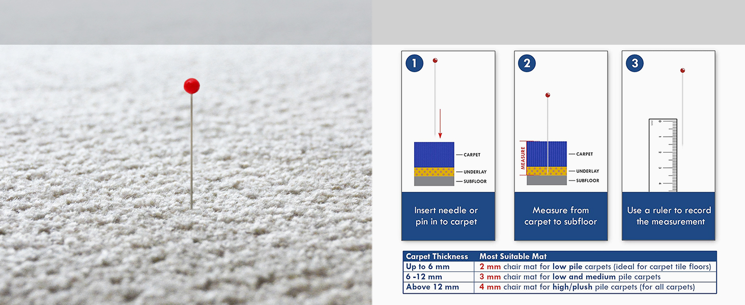 FLODI. Office Chair Mat for High Pile Carpet Floor (75 x 120 cm) 4 mm