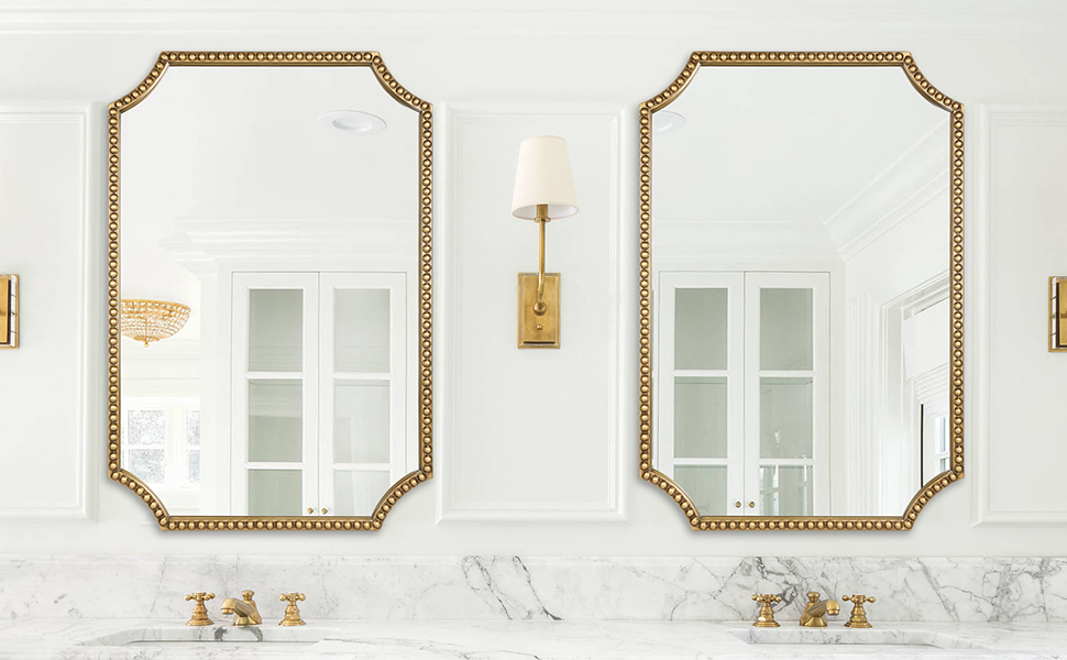 30"x40" Mirror for Wall, Full Scalloped ... 10 Gold Bathroom Mirror