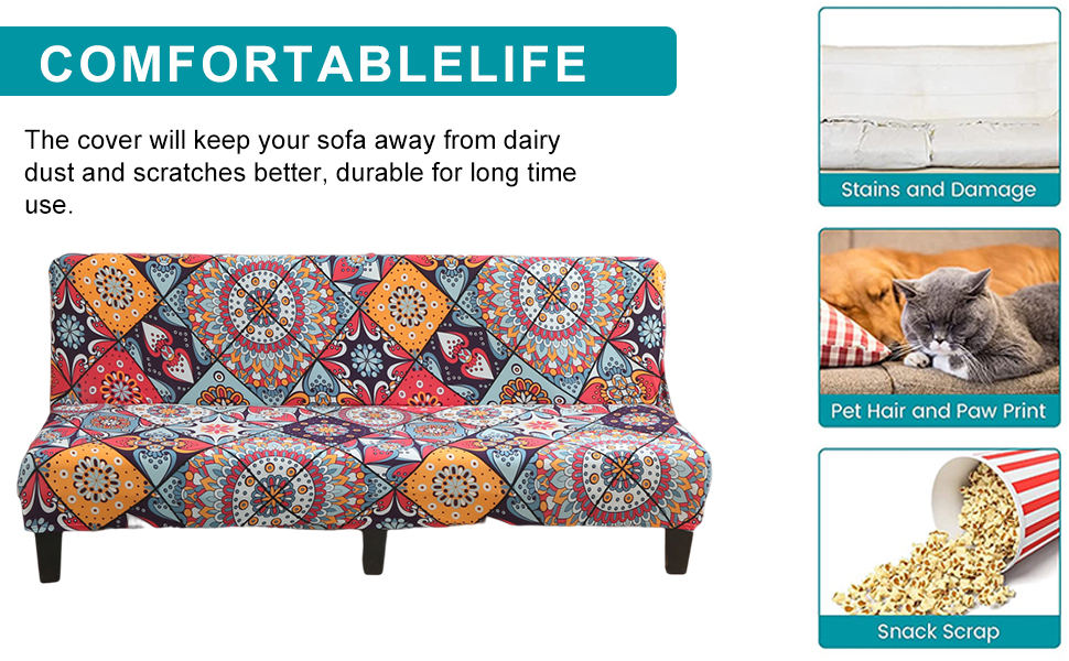 FUANGUI Armless Sofa Cover Printed Futon Slipcover Stretch