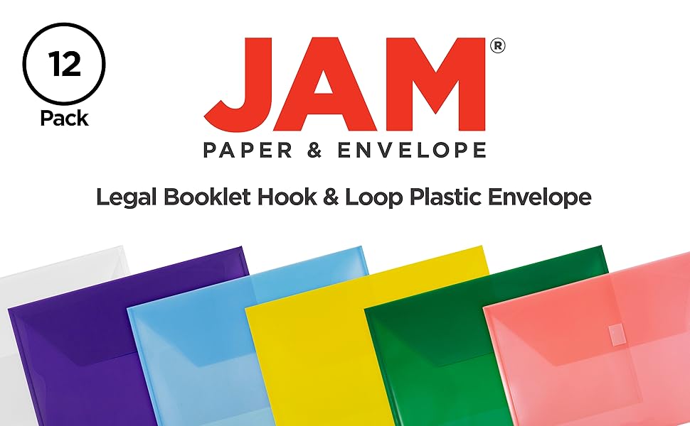 jam paper plastic envelope legal hook &amp;amp;amp; loop closure
