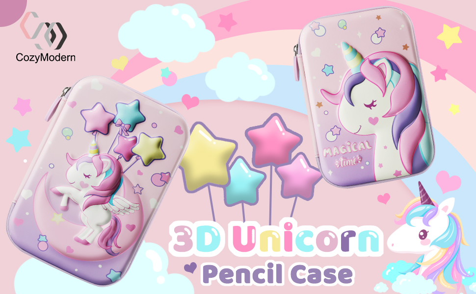 CozyModern Unicorn Pencil Case For Girls，3D EVA Large