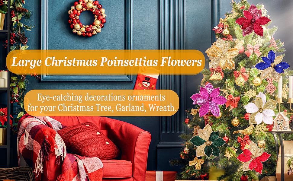 Lotus Hills 10" Velvet Poinsettias Artificial Christmas