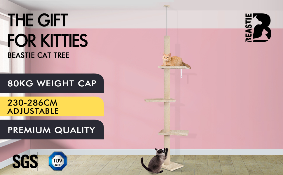 BEASTIE Cat Tree 230286cm FloortoCeiling Adjustable Cat Tower, MultiLevel Cat Scratcher