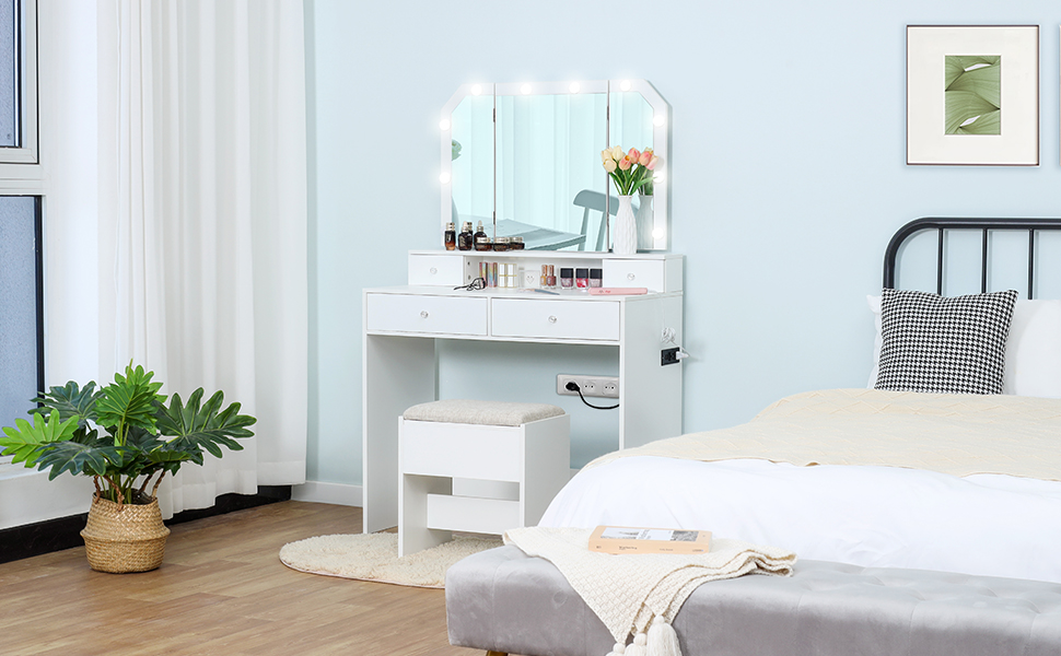 Quimoo Vanity Set with Mirror and 10 LED Lights, Makeup