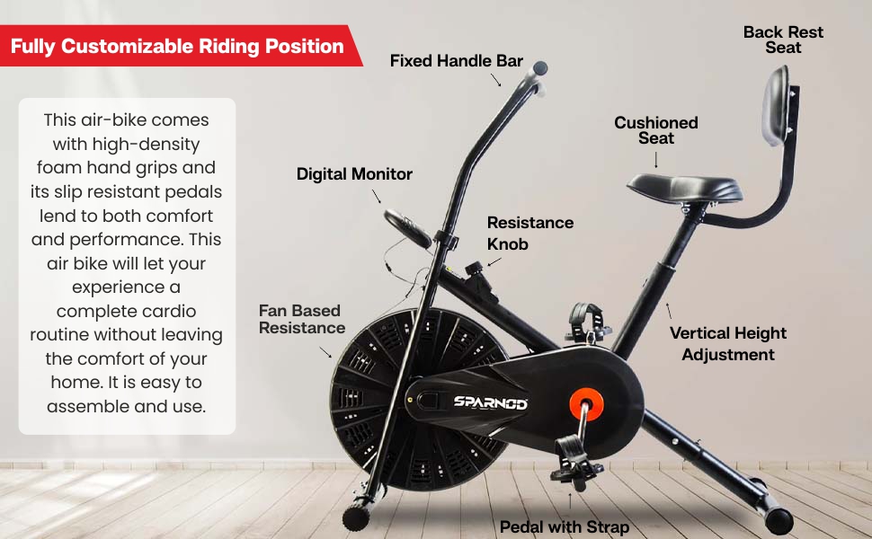 Sparnod Fitness SAB-03_R Upright Air Bike Exercise Cycle for Home Gym
