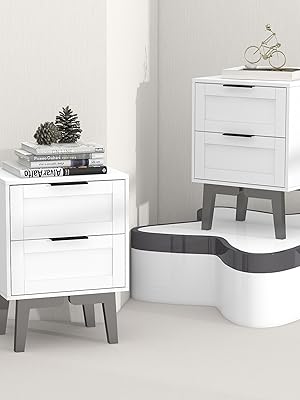 Amazon.com: TaoHFE Modern White Nightstand Set 2 with Drawer