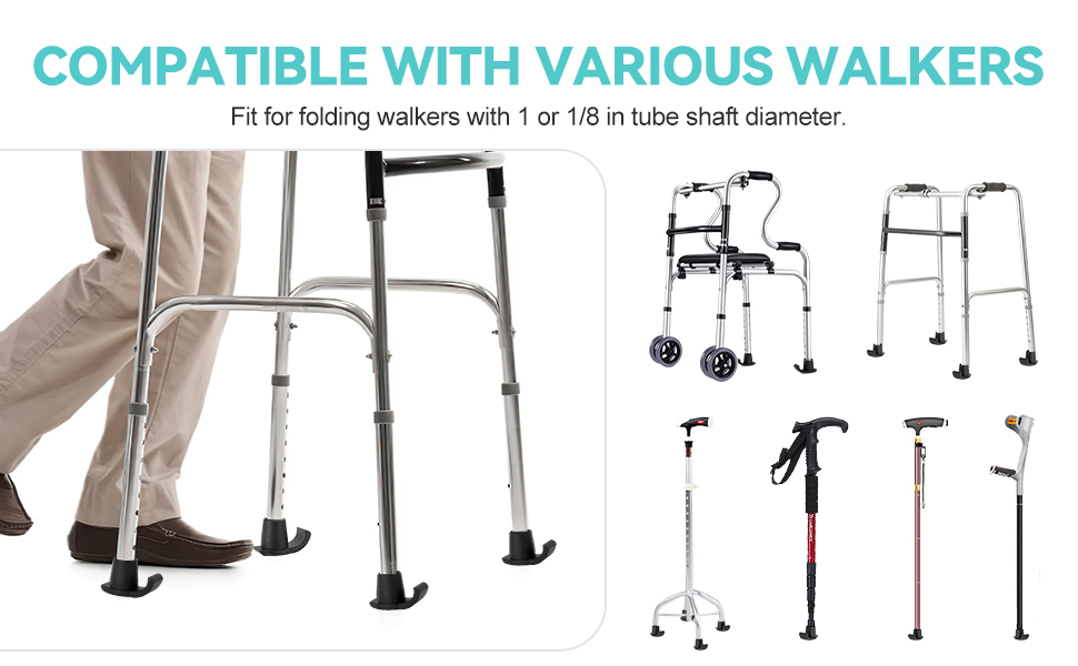 Joengkors 4PCS Walker Ski Glides, 11/8 Inch Universal Fit Skis for Folding Walkers