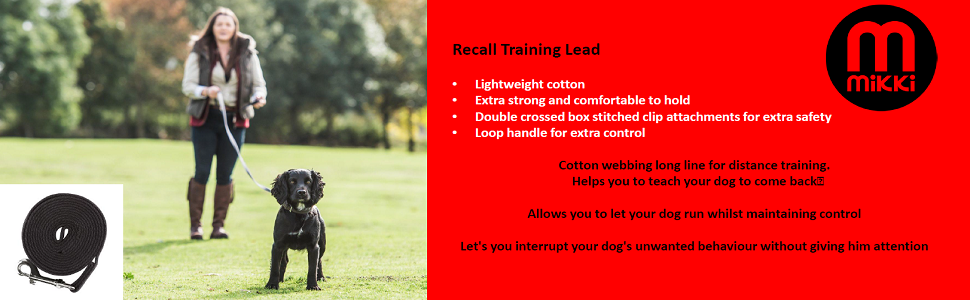 mikki dog puppy recall training long lead cotton comfort grip