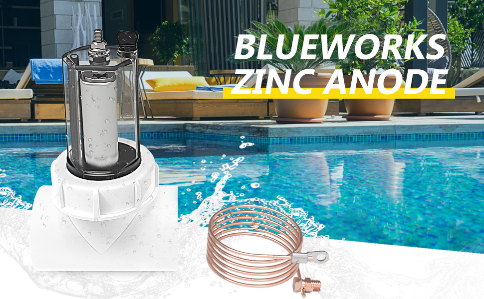 BLUE WORKS Zinc Anode for Pool, AntiElectrolysis Sacrificial Anode for Pool, 2