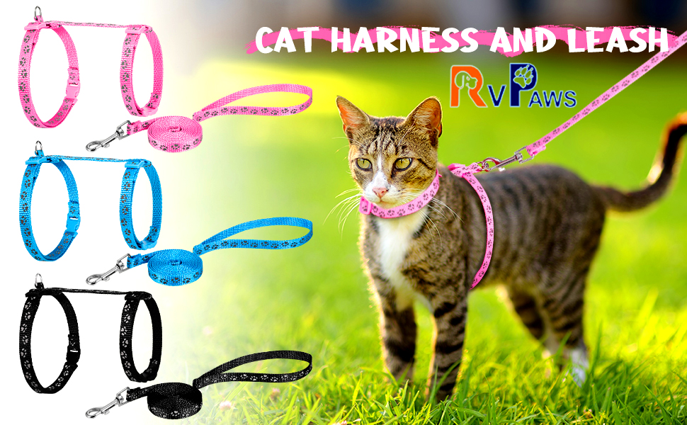 RvPaws Cat Adjustable Nylon Printed Harness Strap Collar with Leash Set Small Pet Walking for Kitten, Pink RvPaws Cat Adjustable Nylon Printed Harness Strap Collar with Leash Set Small Pet Walking for Kitten, Pink