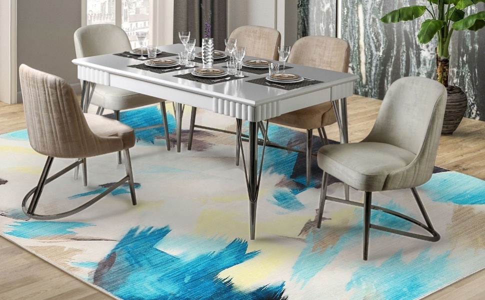 Betadistor Living Room Rug Area Rug Machine Washable Rug 4ft x 5.3ft