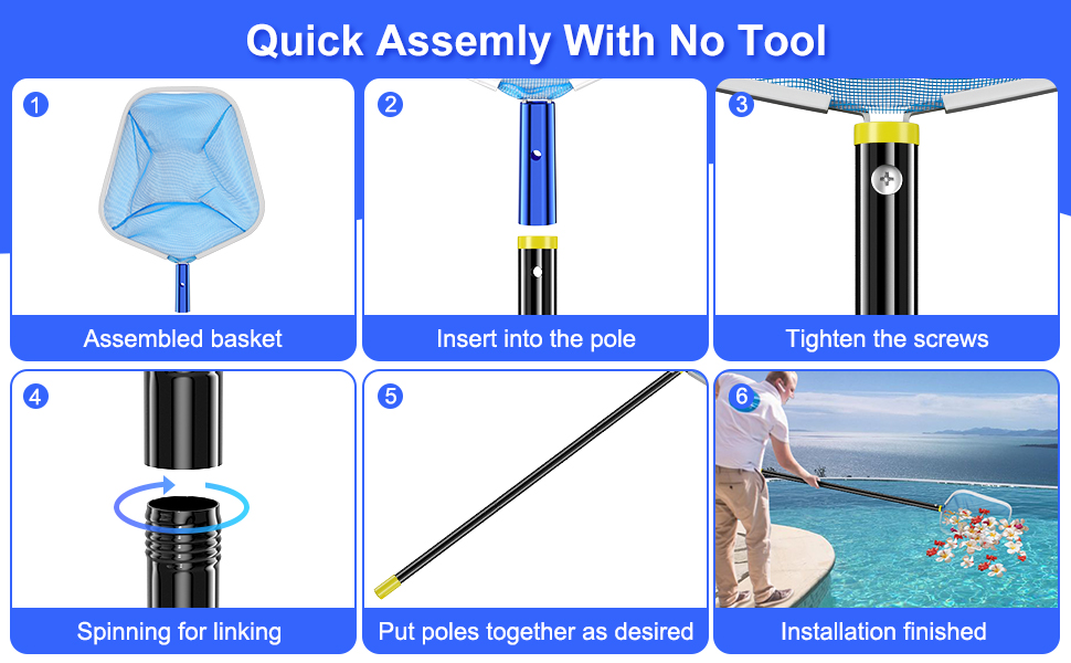 DEROFIT Pool Skimmer Net with Pole,Pool Net Fine Mesh with 8FT Stain Steel Pole