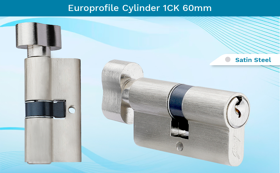 Godrej Cylinder | Eco Pin Cylinder | 1CK 60mm | Satin Steel Finish | Door Thickness Upto 40mm | 3 Keys