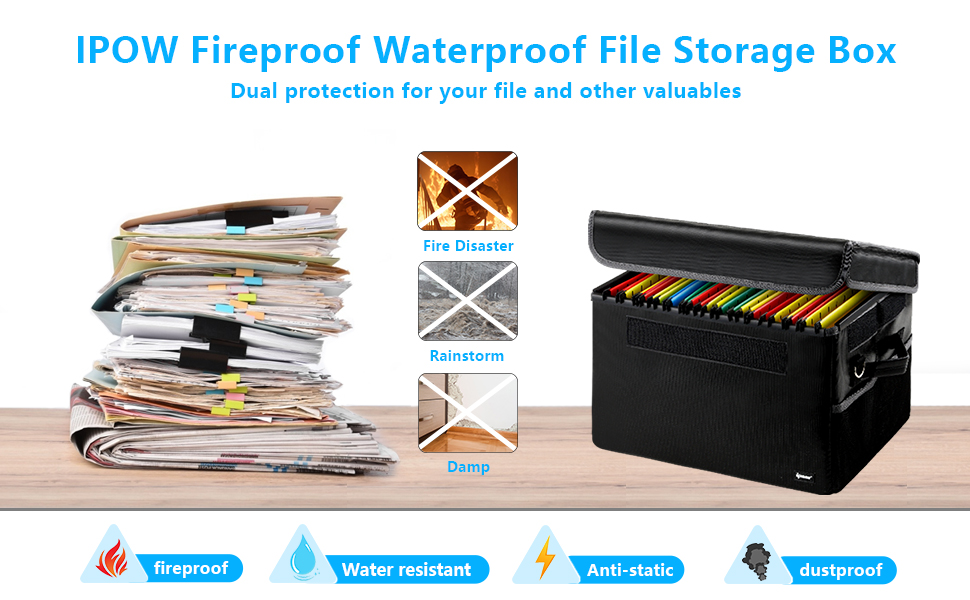 IPOW Portable Fireproof Waterproof File Box for Hanging