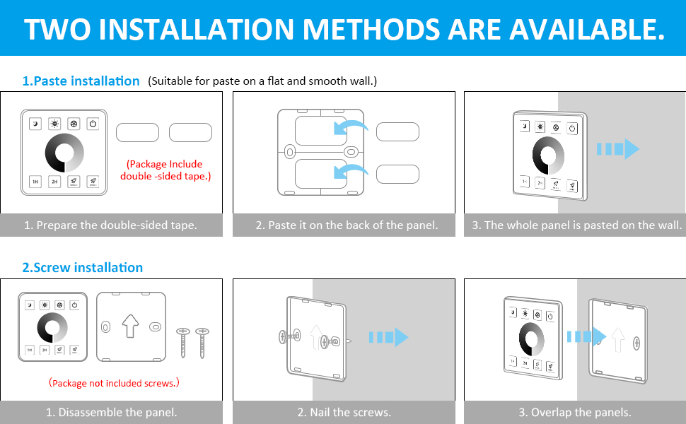 Aroidful RF Wall Mounted LED Wall Controller, Touch Panel Controller with Dimmer Controller