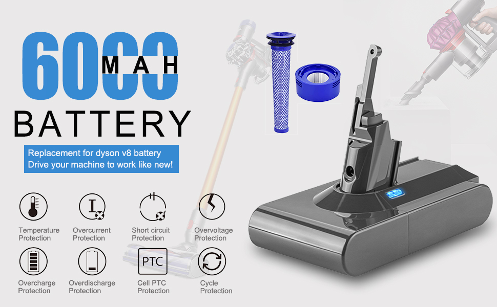 6000mAh Replacement for Dyson V8 Battery SV10 Compatible with Dyson V8