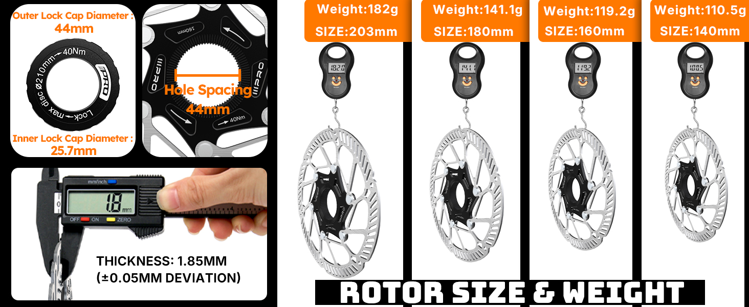 ROTOR SIZE AND  WEIGHT