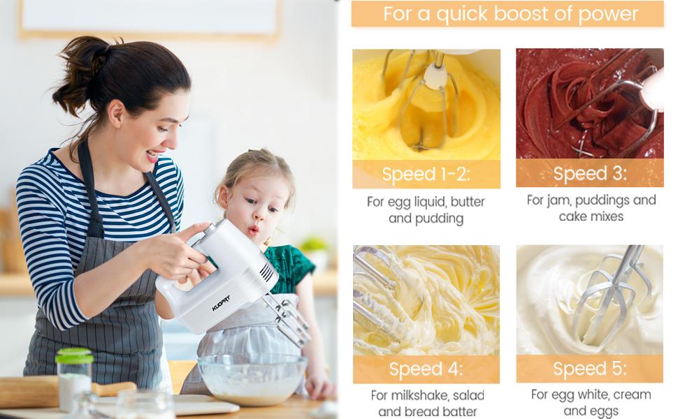 Kuopry Hand Mixer Electric, Handheld Kitchen Mixers with 6 Stainless Steel