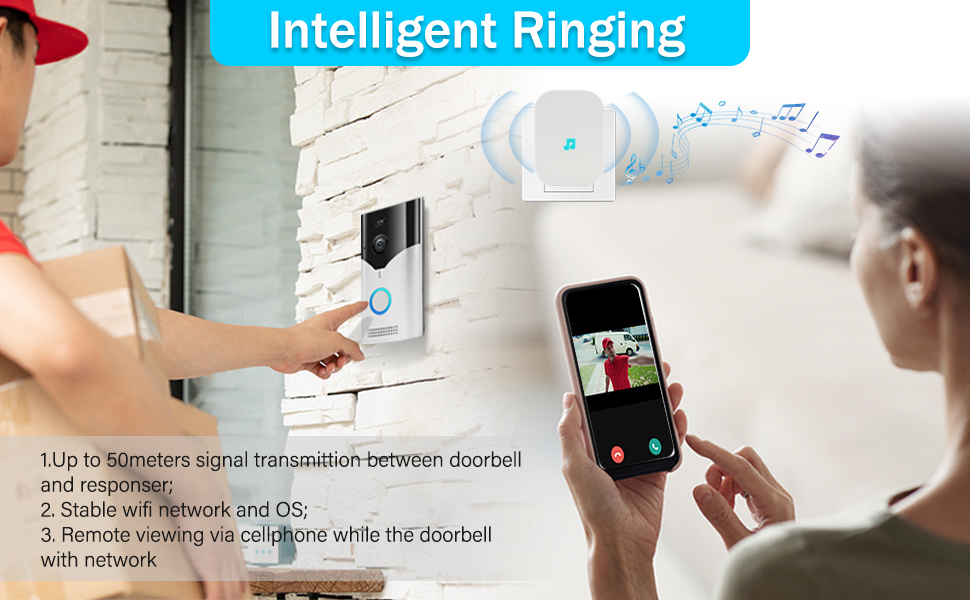 video doorbell wireless door bell home family doorbells 2.4g wifi night vision two way audio