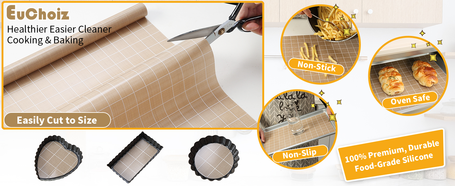 Silicone Baking Mat Roll 12IN*8FT Free Cutting, NonSlip