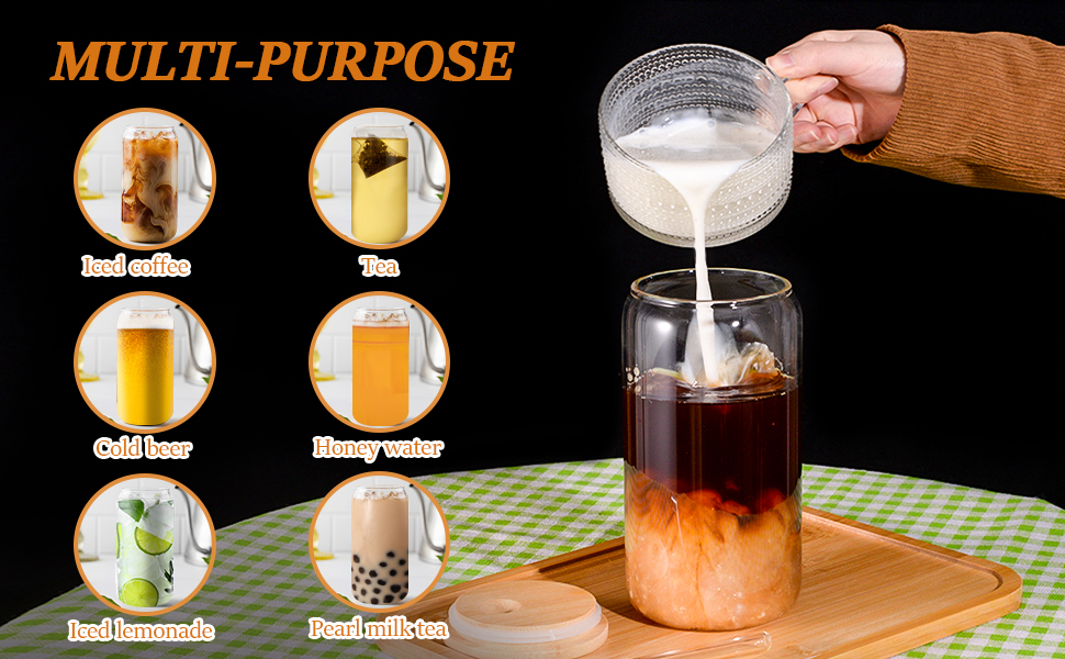 Verdenu 6 Packs Glass Cups Set, 16oz Drinking Glasses with Lids and