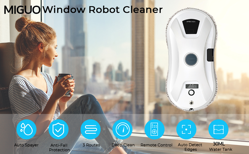 Window Cleaner Robot with Auto Spray, Remote Control, Smart Frame