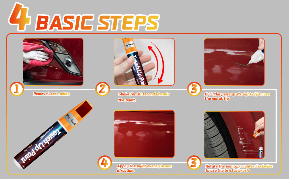 Red Pearl Touch Up Paint Pen for Cars, Car Paint Scratch Repair, TwoInOne Car