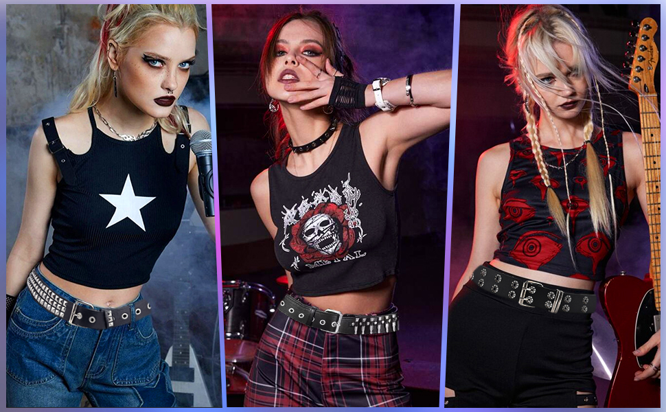 WQYILEAER 3 Pcs Studded Belt, Y2K Belt EMO Goth Belts Punk