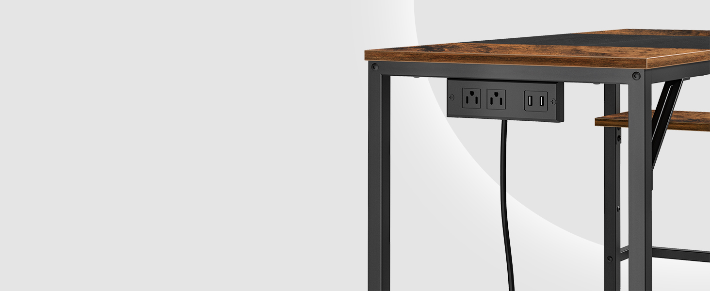 Computer Desk, Home Office Desk with Power Outlet, Modern Study Writing Desk