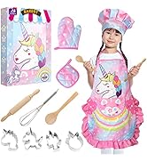 Vanmor Unicorn Kids Cooking and Baking Set, Unicorn Kids Chef Hat and Apron Baking Sets for Child...