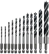 NordWolf 12-Piece Brad Point Wood Drill Bit Set for Carpenter Woodworking, Double Flutes for Fast...