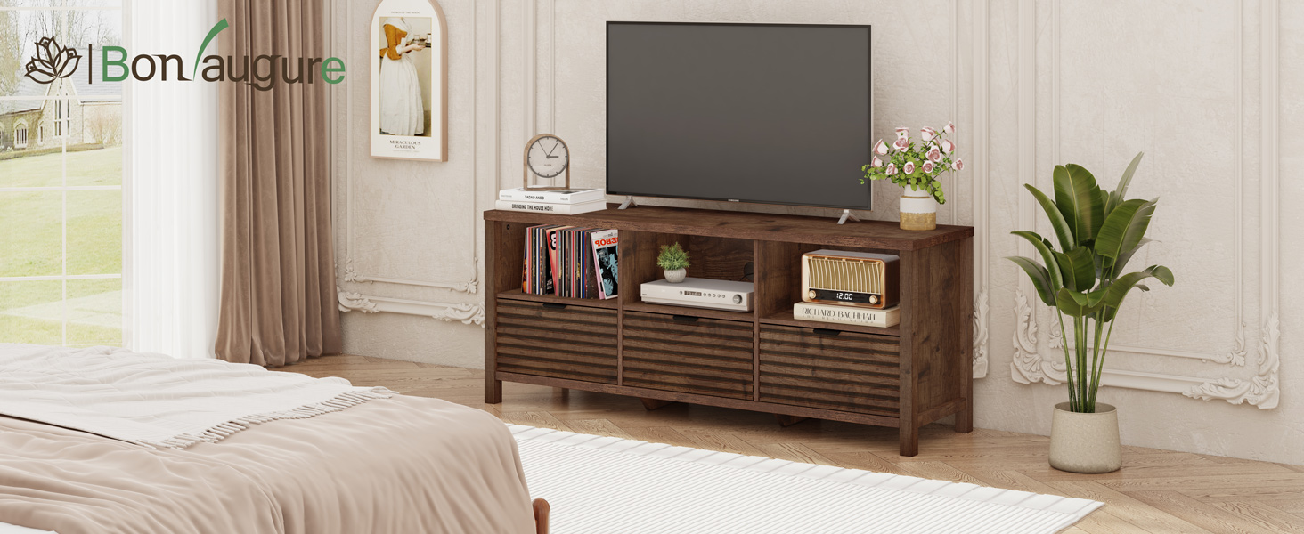 BON AUGURE TV Stand for 55 50 Inch TV, Farmhouse Entertainment Center with Storage  Drawers
