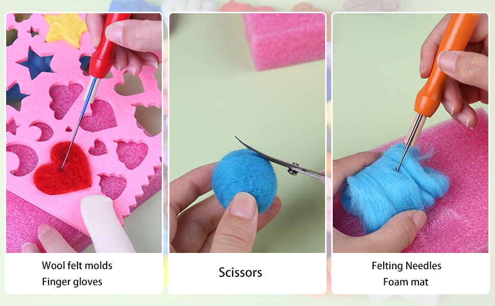 Needle Felting Kit, 50 Colors Wool Roving Set, Complete Needle Felting