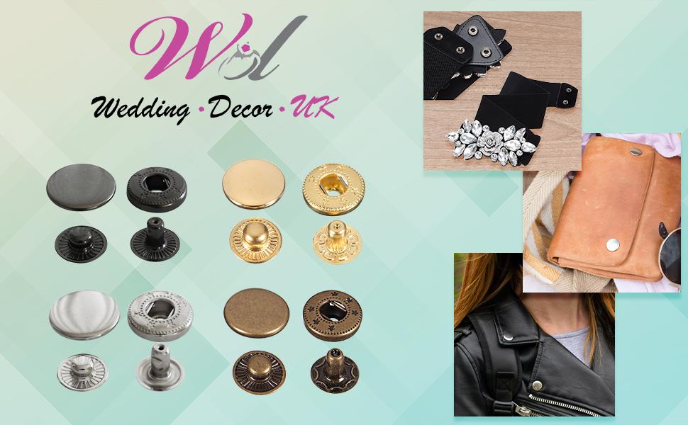 WedDecor Bronze 15mm S Spring Press Studs 4 Part, Durable and